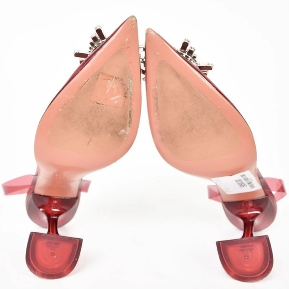 Amina Muaddi PVC Begum Glass Crystal Rhinestone Buckle Slingback Heel Pumps - Picture 4 of 5